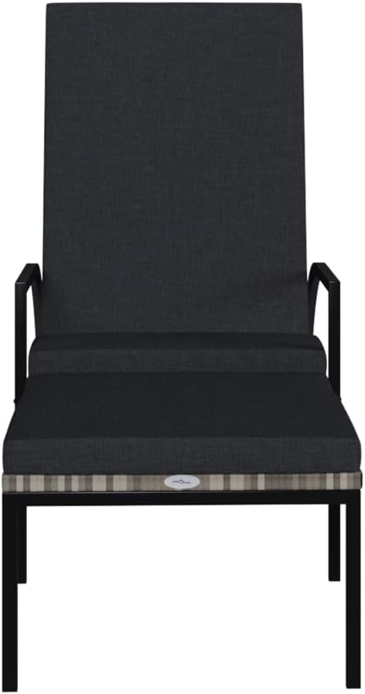 vidaXL PE Rattan Sun Lounger with Footrest, Outdoor Lounge Chair with Adjustable Backrest and Armrests, Gray, Ideal for Patio, Pool, Balcony, and Garden