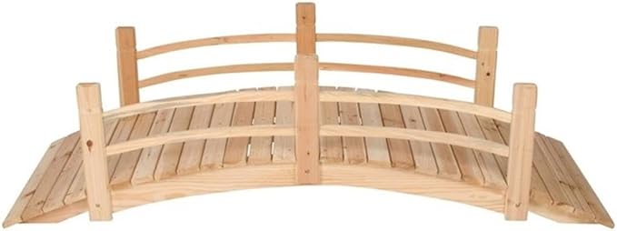 Pemberly Row Cedar Wood Garden Bridge, 73 in Length, Beige Finish, Handcrafted with Handle Rails, Natural Resistance to Moisture and Decay, Decorative Landscape Accent for Outdoor Use