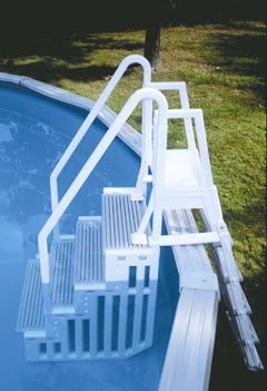 Confer Plastics Step-1X with 8000X Ground to Step Ladder: Above Ground Entry System, Dual Handrails, Slip-Resistant Steps, Supports 300 lbs, Easy Install – Made in USA, White with Blue Step-1