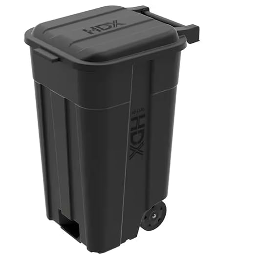 TuffCan 45-Gallon Heavy Duty Outdoor Trash Can with Wheels and Attached Lid, Black