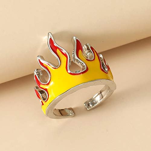 通用 2Pcs Fire Flame Finger Rings Set,Creative Fire Open Rings for Couple,Fire Crown Joint Finger Band Rings Vintage Punk Gothic Fire Ring for Women Men