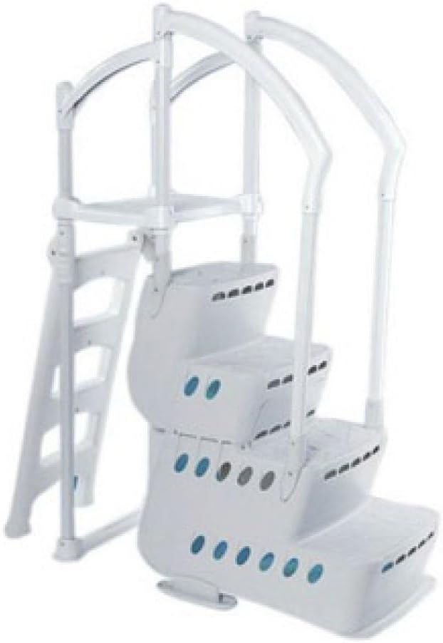 Above Ground Pool Step & Ladder System | Suitable for Swimming Pools Without A Deck | Steps Measure 42" H x 25" W x 36" D | Ladder Measures 44" H x 19" W x 24" D | 300Ibs Capacity | Pearl Grey