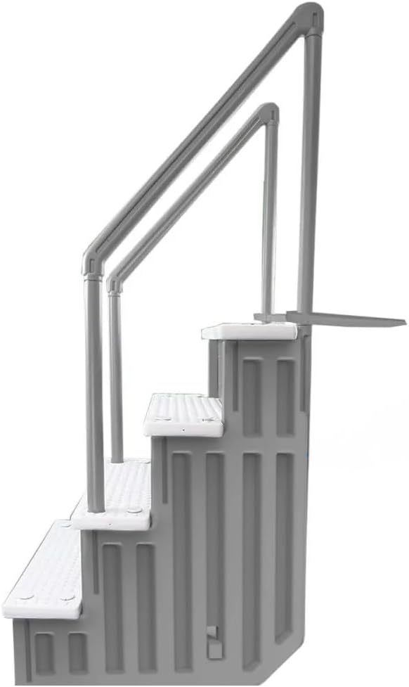 Aqua Select Anti-Slip in-Pool Steps | Gray/White Steps | for Above Ground Swimming Pools | Can Mount to Decks 48" to 54" H | Safety Stairs Capacity Up to 350 lbs