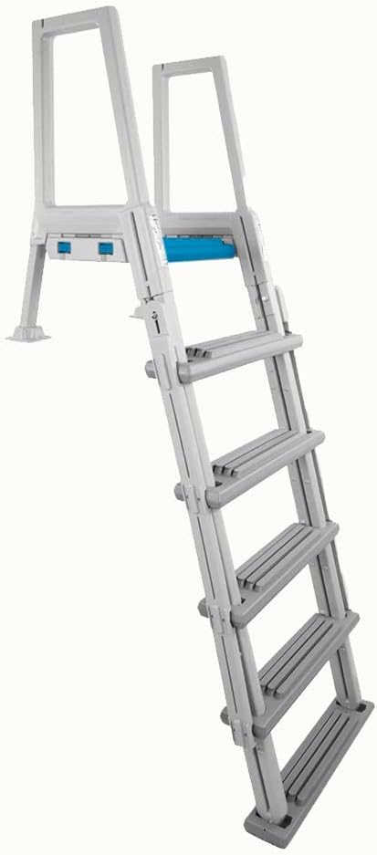 Confer Plastics Step-1X with 8000X Ground to Step Ladder: Above Ground Entry System, Dual Handrails, Slip-Resistant Steps, Supports 300 lbs, Easy Install – Made in USA, White with Blue Step-1