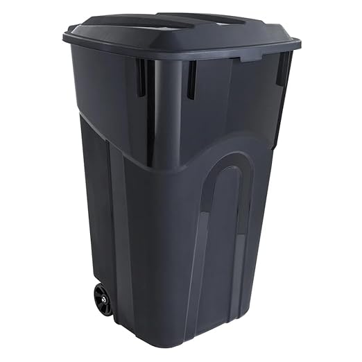 32-Gallon Plastic Trash Can with Attached Lid and Wheels, 120 Liter Outdoor Garbage Bin, Black