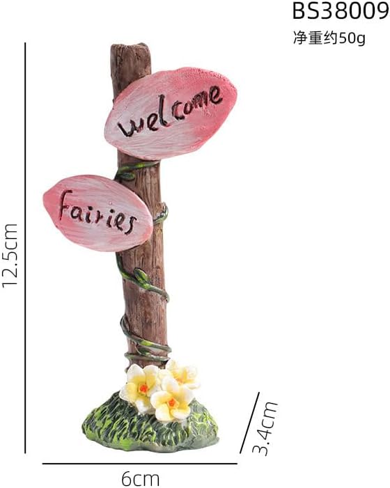 2Pcs Welcome Sign Fairy Garden Decor and Cute Flower Shaped Sculpture Statue Fairy Garden Decor House Miniature Garden Sculpture Statues Accessories