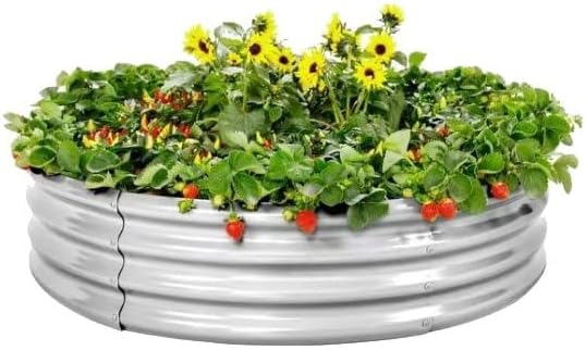 Galvanized Steel Fire Ring, Round Metal Garden Planter, Silver, Raised Bed, 24-Inch Diameter