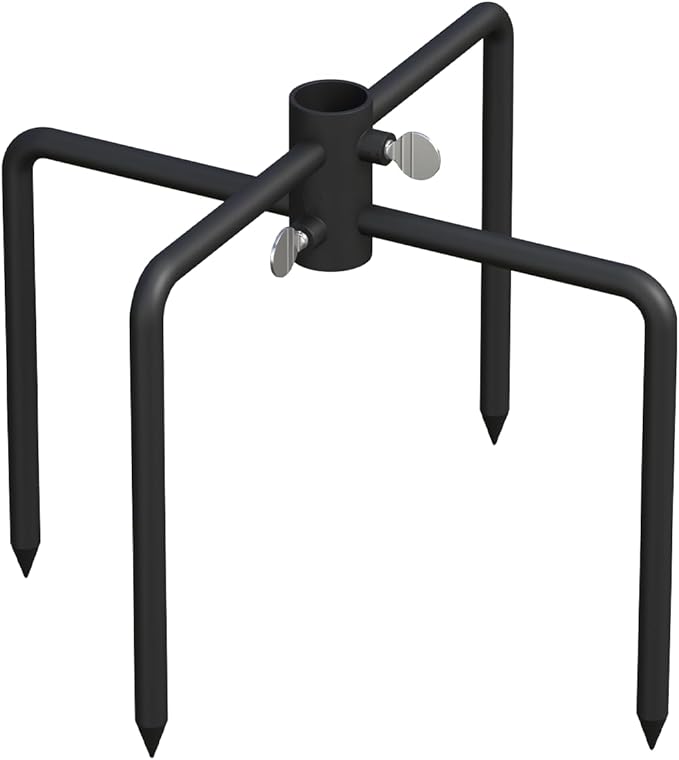 Mocomax Pole Stabilizer Stand Base Applies to 0.74" to 1.06" Shepherds Hook, Outdoor Bird Feeder Pole Stabilizer Support with 4 Prongs, Metal Holder Base for Birdhouse, Flagpole, Umbrellas, Black
