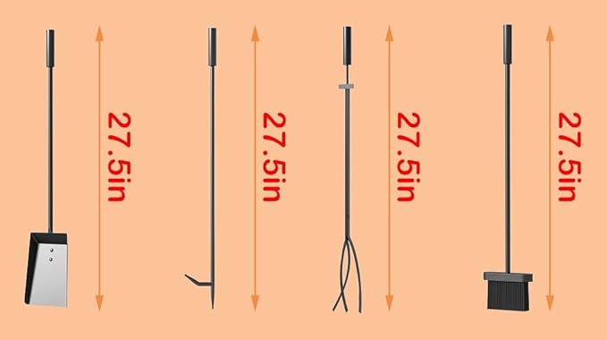 Kingson 5 Pcs Fireplace Tools Set Handcrafted Holder Outdoor Fire Pit Sets Indoor Fireplace Tools Shovel Tongs Brush Poker Wood Stove Accessories Kit-Black