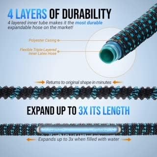 J&B XpandaHose 50ft Expandable Garden Hose- Heavy Duty Superior Strength 3750D - 4 -Layer Latex Core - Extra Strong Brass Connectors and Storage Bag (Black 50)