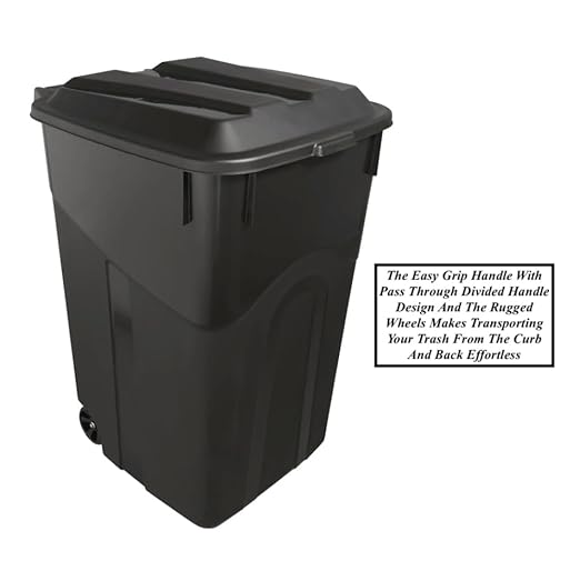 45 Gallon Heavy Duty Plastic Garbage Cans Trash Cans Rubbish Bin with Attached Lid 2 Built in Rugged Wheels Easy Grip Handle Click Lock Lid Design Perfect for Both Indoor Or Outdoor Use