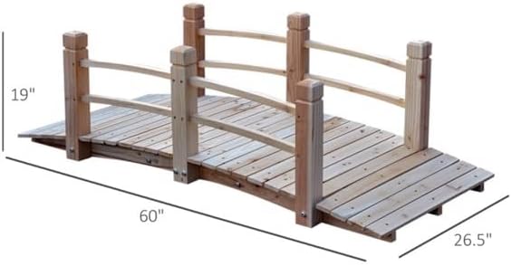 5 ft Garden Bridge, 500 LBS Capacity Arch Bridge Small Wooden Bridge with Safety Rails, Decorative Pond Landscaping, Backyard, Creek or Farm, Beige, YABEY052701
