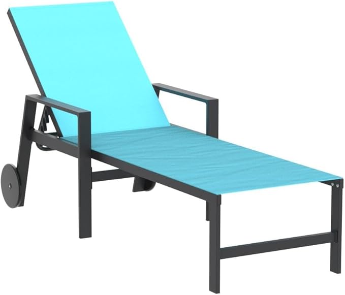 PURPLE LEAF 2 Pieces Outdoor Chaise Lounge Aluminum Patio Lounge Chair with Wheels and Armrests Outdoor Lounge Recliner Chair for Pool Backyard Beach Turquoise Blue