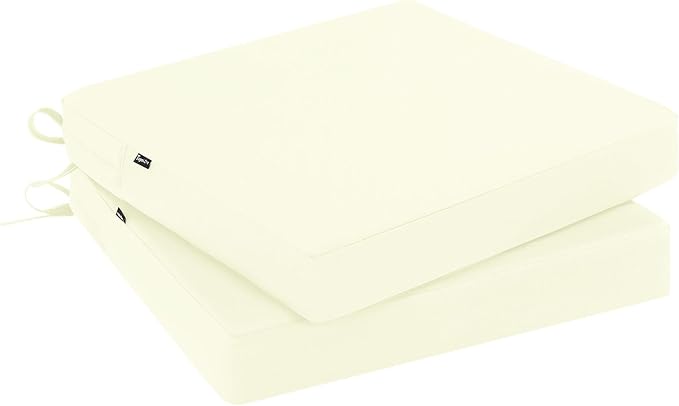 Topotdor Outdoor Chair Cushions Set of 2, 18.5"x16.5"x3" Waterproof Patio Chair Cushions for Outdoor Furniture, Square Corner Outdoor Seat Cushions Color Fastness Chair Pads with Ties, Cream
