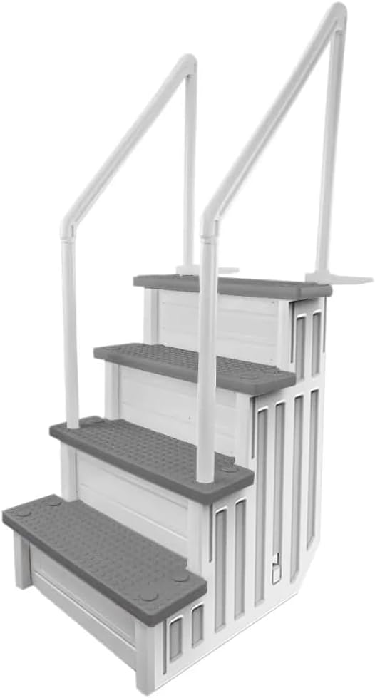 Aqua Select Anti-Slip in-Pool Steps | White/Gray Steps | for Above Ground Swimming Pools | Can Mount to Decks 48" to 54" H | Safety Stairs Capacity Up to 350 lbs