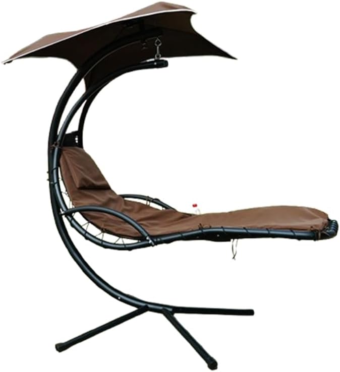 Hanging Lounge Chair Replacement Cushion and Umbrella Set – Rust Color, Quick-Dry, Fade-Resistant, Weatherproof Outdoor Set with High-Density Foam (Grey)