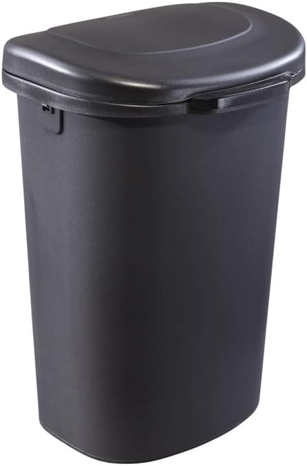 Rubbermaid Commercial Products Touch Top Trash Can/Wastebasket with Lid, 13-Gallon, Small Black Garbage Bin for Home/Kitchen/Bathroom/Bedroom/Office