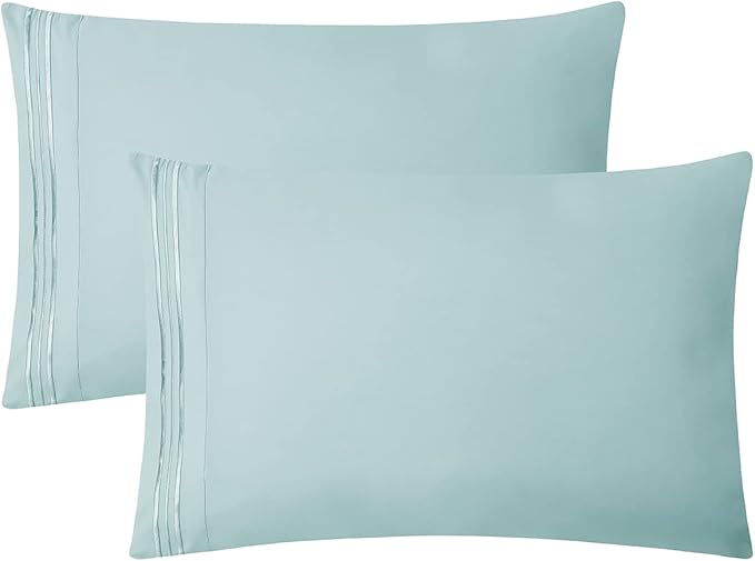 Clara Clark Bed Sheets, Premier 1800 Series 4 Piece Bed Sheet Set, Deep Pocket, Wrinkle, Fade, Stain Resistant, Luxury Soft Bedding Sheets & Pillowcases, Queen, Light Blue Aqua