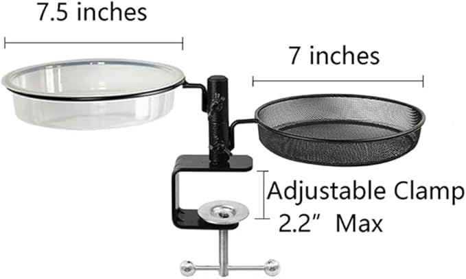 Deck Bird Feeder and Bath Platform Birdseed Tray Railing Handrail Mount Metal Feeder and Water Bowl for Wildbird Feeding