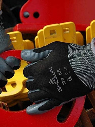 SHOWA Atlas 370 Nitrile Palm Coated General Purpose Work Gloves with Nylon Liner, Black, Small, (1 Pair)
