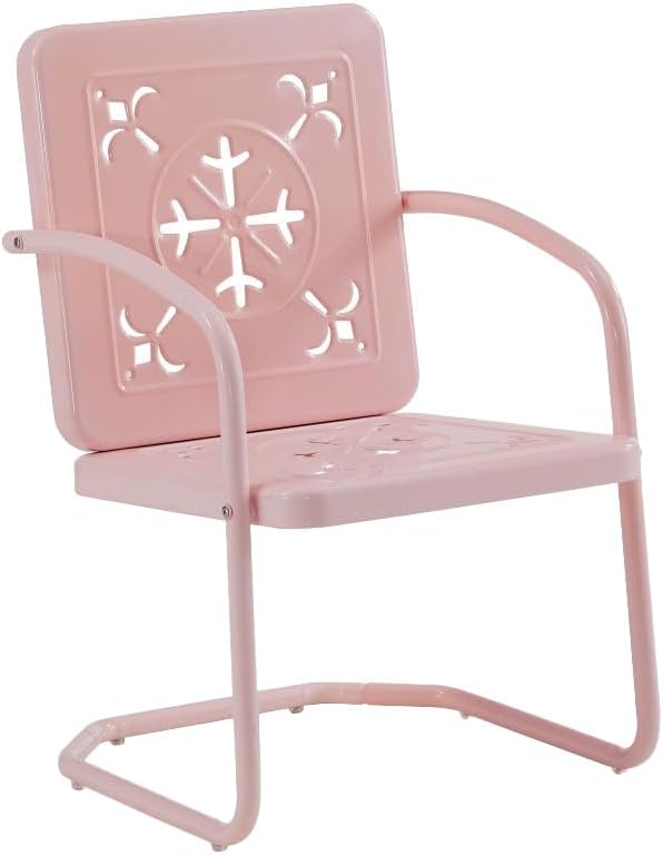 Crosley Furniture Azalea 2-Piece Outdoor Chair Set, Vintage Retro Metal Patio Chairs for Dining, Porch, Deck, Pastel Pink Gloss
