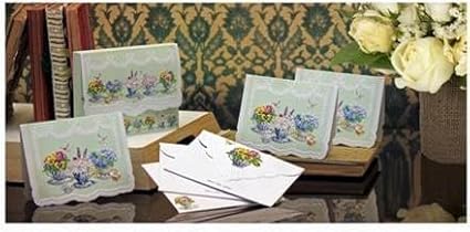 Poster Foundry Pansy Teacups Portfolio Boxed Note Cards by Carol Wilson. 10 embossed 4x5 Die-Cut Notecards and Matching Envelopes in Decorative Gift Box with Magnetic Flap. NCP2105