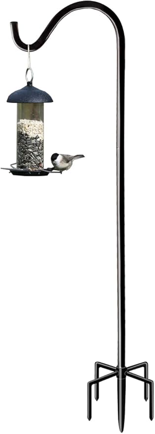 76 Inch Tall Outdoor Shepherds Hook with 5 Prong Base, Adjustable Bird Feeder Pole Hanger for Hanging Outside Birdfeeders, Plant Baskets, Lanterns, Wedding Decor