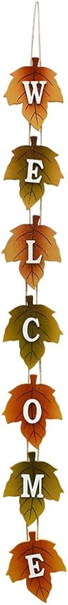 Attraction Design Wood Autumn Welcome Sign Fall Front Door Decor, Rustic Hanging Welcome Door Sign for Autumn Harvest Thanksgiving Halloween Door Wall Decoration Indoor Outdoor 4.25"X36" (1)