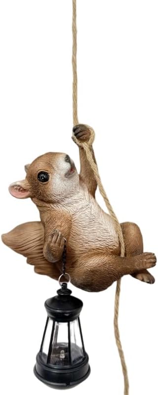 Squirrel Garden Decor Outdoor Statues Resin Climbing Twine with LED Light Waterproof Hanging Animal Figurine for Garden Wall Balcony Tree Decoration Gift