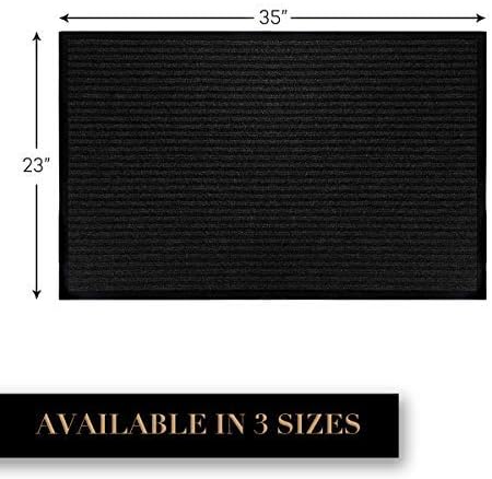 LuxUrux 2-Pack Heavy-Duty Striped Black Rubber Door Mats - Stylish and Durable Solution for High-Traffic Entryways, Patios, and Garages (23'' x 35'')
