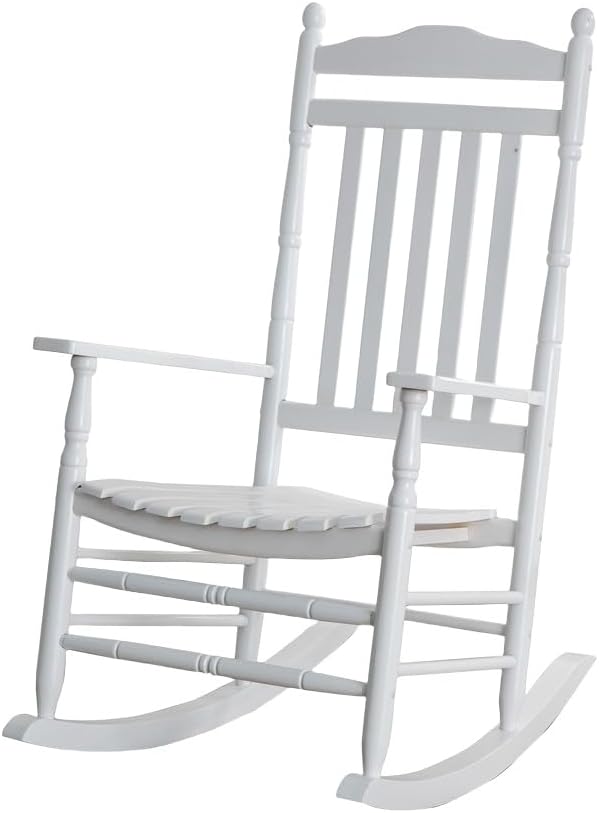 Wooden Porch Rocking Chairs for Adults Outside Rocker for Outdoor Patio Garden Lounge Living Room Indoor White