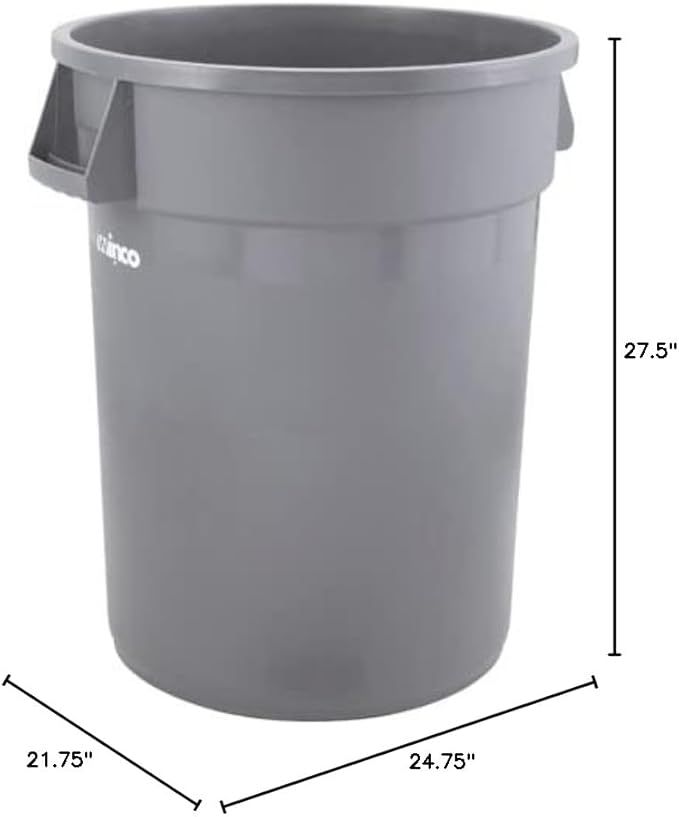 Winco Heavy-Duty Round Waste Container/Trash Can, 32 Gallon, Gray