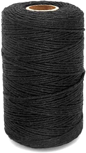 G2PLUS Black Cotton String, 2MM 656 Feet Natural Cotton Bakers Twine, Packing Cord String for DIY Arts & Crafts, Home Decor, Halloween, Christmas Gift Wrapping