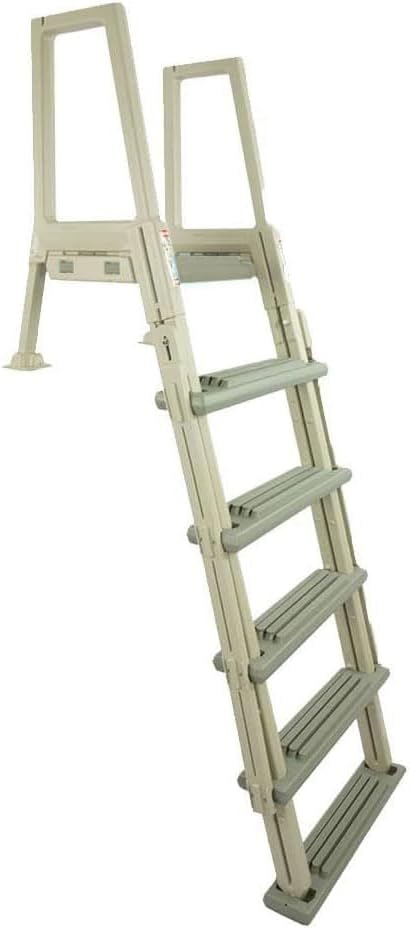 Confer Plastics Step-1X with 8000X Ground to Step Ladder: Above Ground Entry System, Dual Handrails, Slip-Resistant Steps, Supports 300 lbs, Easy Install – Made in USA, Warm Grey with Blue Step-1X