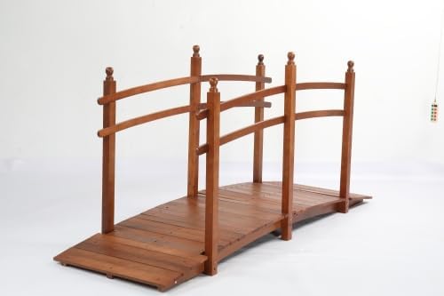 Outvita 7.5 ft Garden Wooden Bridge Arch Stained Finish with Safety Rails Outdoor Footbridge for Backyard Creek Farm, Decorative Pond Bridge