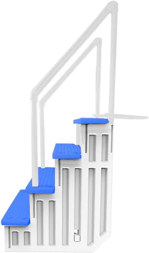 Aqua Select Anti-Slip in-Pool Steps | White/Blue Steps | for Above Ground Swimming Pools | Can Mount to Decks 48" to 54" H | Safety Stairs Capacity Up to 350 lbs