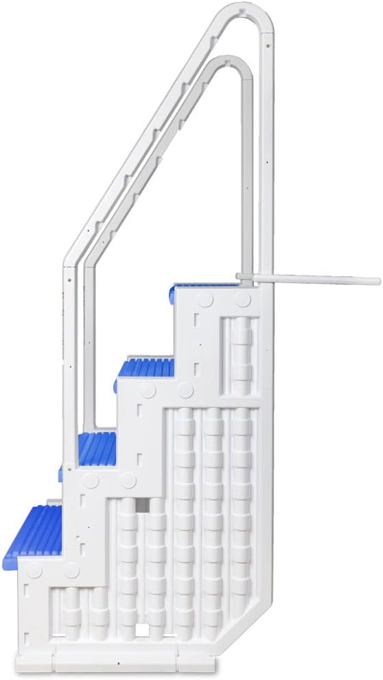 Aqua Select Everest in Pool Steps | White with Blue Steps | for Above Ground Swimming Pools | Mount to Decks 48 to 54 Inches | Safety Stairs Capacity Up to 350 Pounds