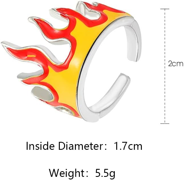 通用 2Pcs Fire Flame Finger Rings Set,Creative Fire Open Rings for Couple,Fire Crown Joint Finger Band Rings Vintage Punk Gothic Fire Ring for Women Men