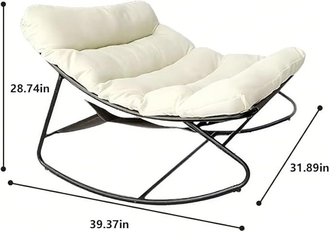 Outdoor Papasan Rocking Chair with Cushion, Oversized Patio Lounge Rocker, Heavy Duty 350 lbs Capacity, Comfortable Indoor & Outdoor Chair for Garden, Lawn, Bedroom, Living Room, White