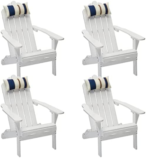 White Wooden Adirondack Chairs Set of 4 Outdoor Patio Folding Outside Deck, Porch, Lawn, Pool, Yard, Garden, Fire Pit, Heavy Duty
