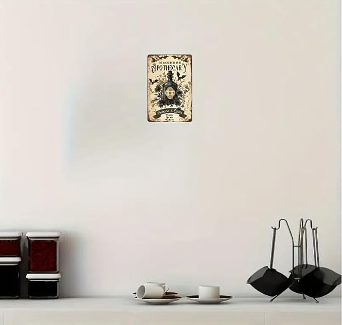 Vintage Apothecary Potions Tin Sign – 8x12 Metal Wall Art for Halloween, Haunted House, Farmhouse Decor, Kitchen, Home or Bar