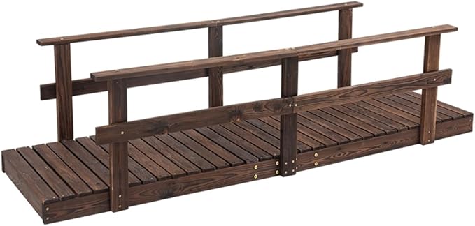 Wooden Garden Bridge Arc Footbridge with Safety Railings,Easy to Assemble,for Outdoors, Backyard, Garden Farm(Stained Wood,84.75" L x 28.75" W x 21.75" H)