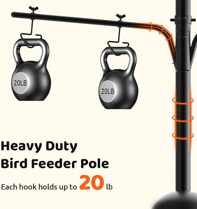 NETVUE by Birdfy Bird Feeder Pole with Effective Squirrel Baffle, 108 Inch Rust-Proof Pole Kit, 8 Adjustable Hooks for Outdoor Wild Bird Feeder, Bath, House Hanging & Mounting