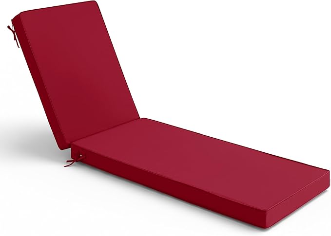 Chaise Lounge Cushions Outdoor - Waterproof and Fade Resistant Sun Lounger Replacement Cushions - Patio Lounger Pads with Removable Cover for Pool, Deck, Lawn, 72 x 21 x 3 Inch, Red