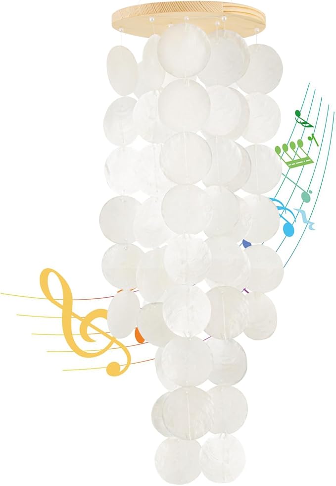 Wind Chimes for Outside - Handcrafted White Capiz Shells Windchime Coastal Style Decor for Indoor/Outdoors, Garden Decor, Great for Women, Wind Chimes Lovers and More