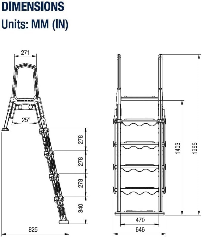 Aqua Select Anti-Slip in-Pool Steps with Outside Flip-Up Ladder | Blue/White Steps | for Above Ground Swimming Pools | Can Mount to Decks 48" to 54" H | Safety Stairs Capacity Up to 350 lbs