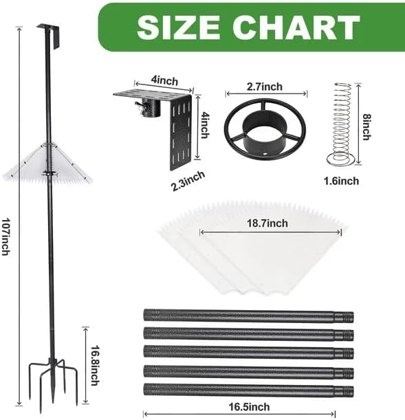 Bird Feeder Pole with Squirrel Baffle 107 Inch Bird House Poles Squirrel Proof for Outdoors Heavy Duty Smart Bird Feeding Station with Stainless Steel Spring Adjustable Height Mounting Pole