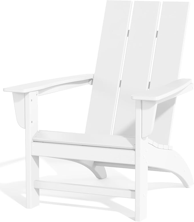 Poly Lumber Adirondack Chair with Cup Holder, All-Weather Resistant Outdoor Patio Chairs, Look Like Wood, Pre-Assembled Outdoor Fire Pit Chair for Pool, Deck, Backyard, Garden, White