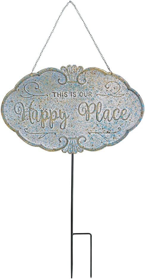 All Chic Outdoor Garden Signs Decorative Yard Sign Stakes Metal Hanging Sign Rustic Outdoor Decor 26.4" x 15.8" Includes Stakes and Hanging Chain