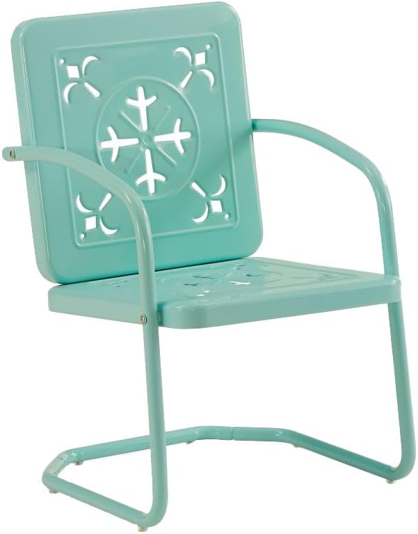 Crosley Furniture Azalea 2-Piece Outdoor Chair Set, Vintage Retro Metal Patio Chairs for Dining, Porch, Deck, Aqua Gloss